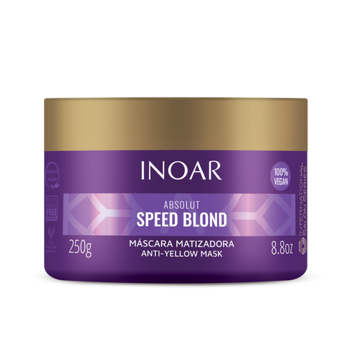 IONAR Brazilian Hair Care | Absolut Speed Blond Mask 250g - This ultra-nourishing purple mask neutralises unwanted brassy and yellow undertones in blonde, highlighted, or grey hair. This unique purple hair mask is perfect for blondes that want to leave their coloured-hair and highlights looking fresh.