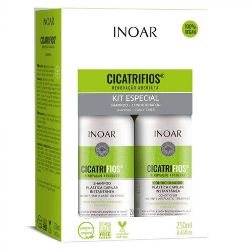 INOAR Hair Care | Cicatrifios Shampoo + Conditioner Kit 2x250 ml at 4R Beauty. CicatriFios is the evolution in treatment that offers numerous benefits to an absolutely hair renewed, every day. 