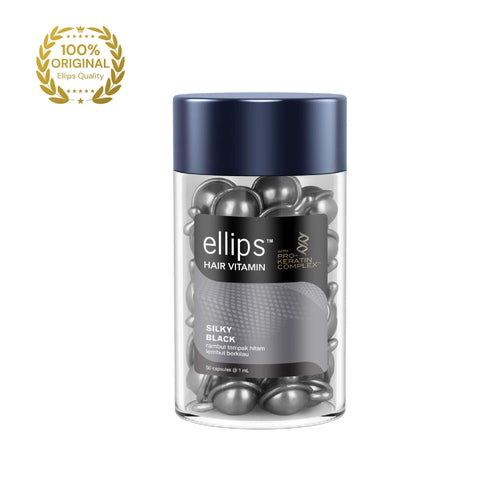 ELLIPS | Pro-Keratin Silky Black Hair Vitamins Jar - Ellips Hair Vitamin - Silky Black is enriched with Pro-Keratin Complex, Candle Nut and Aloe Vera Oil to nourish and enhance shiny to your black hair